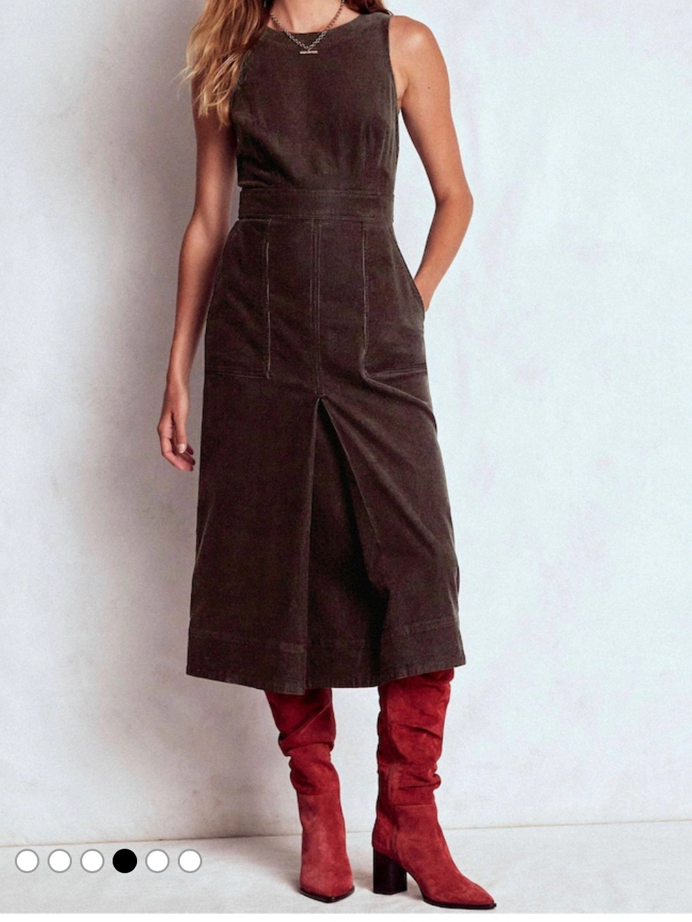 Boden Ula Box Pleat Cord Midi Dress Women’s Brown Size 4 R
